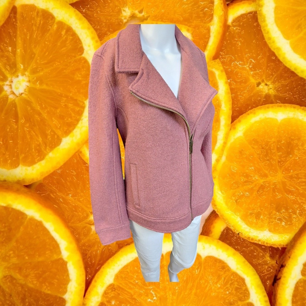 Tahari Womens Dusty Rose Pink Wool Blend Asymmetrical Zip Moto Jacket Size M